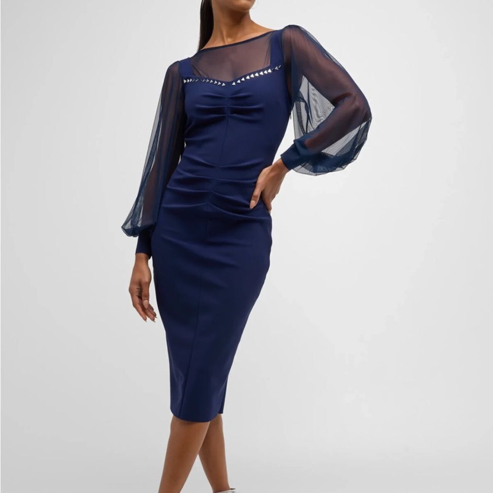 NEW Chiara Boni Women's Blue Illusion Pleated Embellished Anda Dress $1090